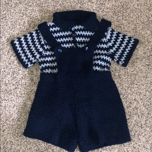 Handmade Other - VINTAGE Handmade Navy Baby Boys Shirt and Overalls